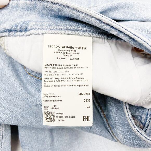 Escada Bright Blue Light Wash Denim Jeans Lace Embroidery SZ42 - Picture 6 of 8